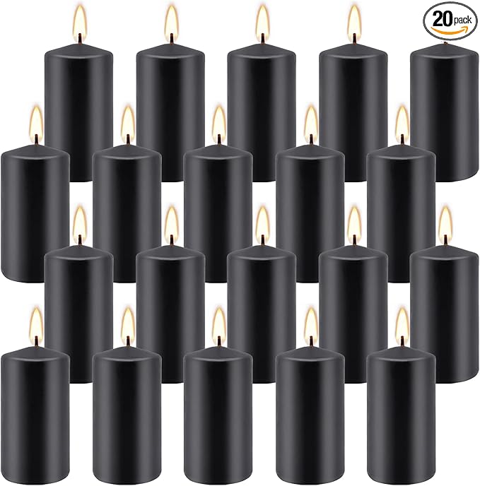 Set of 20 | 2-Inch Wide x 4-Inch Tall Black Pillar Candles - Elegant Décor for Home, Events, and Celebrations - Deep Black Finish