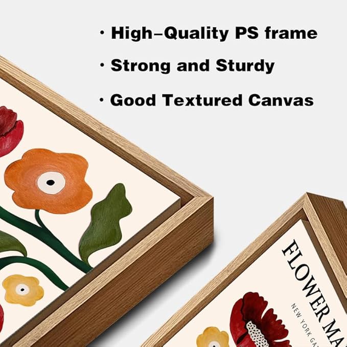 Gufro Framed Vintage Flower Market Canvas Wall Art - Botanical Prints for Living Room Bedroom Decoration - 12''x16'' Natural Framed