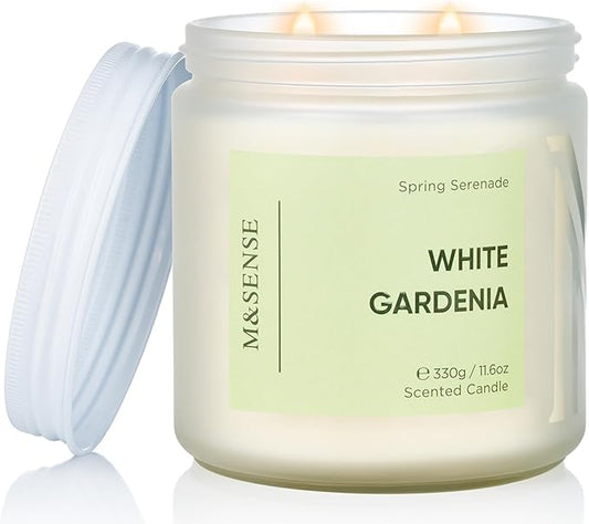 M&SENSE White Gardenia Scented Candle - 11.6oz Natural Soy Wax 70-Hour Long Lasting Burn Time Non Toxic, 2-Wick Spring Flower Candle for Home Decor Slow-Burning Aromatherapy Gifts