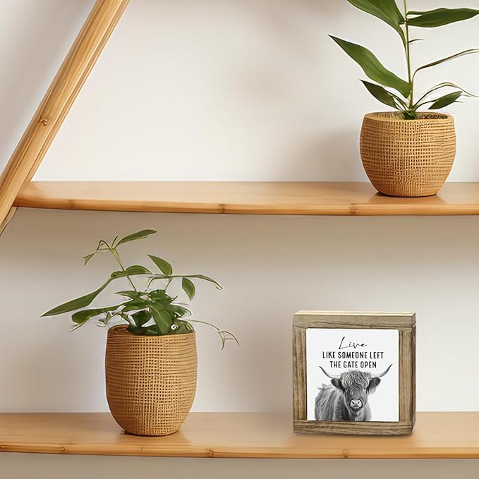 Vintage Decor, Funny Cows Wood Sign, Rustic Farmhouse Home, Decorative Signs - Live Like Someone Left The Gate Open, Tabletop Decor and Gift for Cow Lovers 5.9×5.9×0.7inch