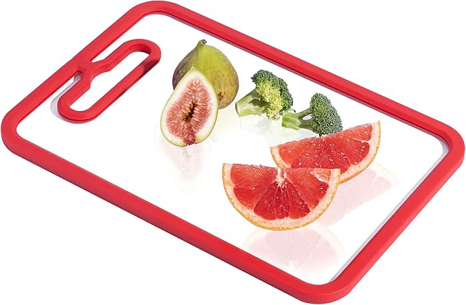 Tempered Glass Cutting Board for Kitchen Counter, Chopping Board with Non-Slip Edges, non toxic cutting board Set dishwasher safe, Heat & Shatter Resistant (Red 12.6"×8.6"）