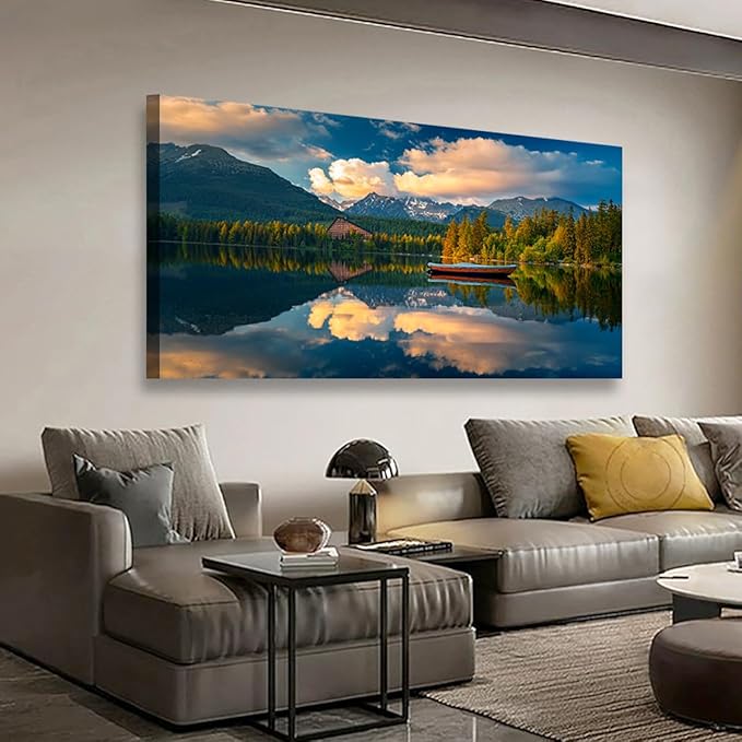 Landscape Canvas Wall Art for Living Room Bedroom Office Large Nature Forest Lake Ship Scenery Wall Art Kitchen Pictures Modern Wall Decor Mural Paintings Artwork 20 * 40inch