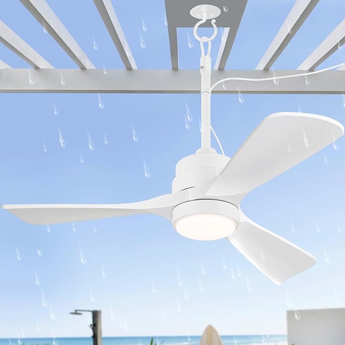 42 inch Gazebo Ceiling Fans Outdoor Hanging Waterproof, Wet Rated Oudoor Ceiling Fans for Patios with Light, 6 Speed Remote, Plug in Cord Outlet Hook for Outside Porch, Pergola, Garage-White