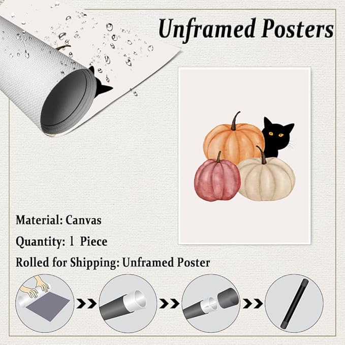 Autumn Canvas Print Wall Art Cat Halloween Print posters Halloween Poster Fall Wall Decor Rustic Home Wall Decoration 11x14 Unframed