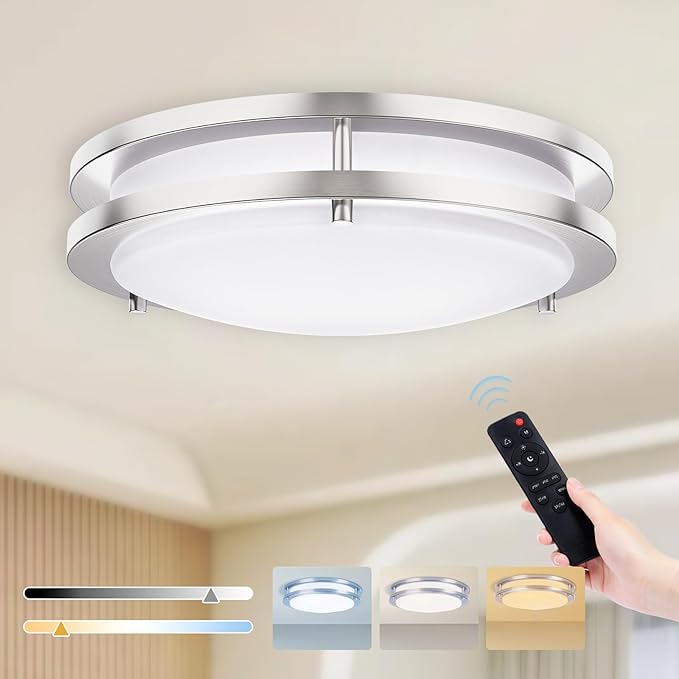 Kalium LED Ceiling Light with Remote 16 Inch Flush Mount Ceiling Light Fixture, 32W 3000K-6000K Adjustable Color Temperature, Dimmable Lighting Fixtures for Kitchen Bedroom Hardwired Installation