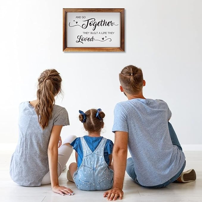 CHDITB And So Together They Built A Life They Loved Framed Wood Sign Plaque(16×11), Inspirational Couple Love Quotes Wooden Wall Table Sign Home Decor, Vintage Wall Art Sign for Living Room Bedroom