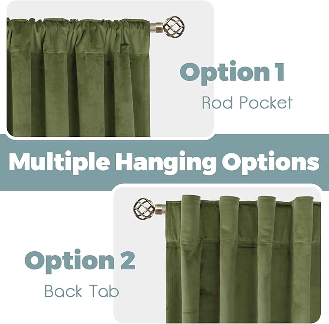 BGment Sage Green Velvet Curtains 120 Inches Long for Living Room, Thermal Insulated Soundproof Blackout Back Tab and Rod Pocket Elegant Decorative Curtains for Bedroom, Set of 2 Panels, 52 x 120 Inch