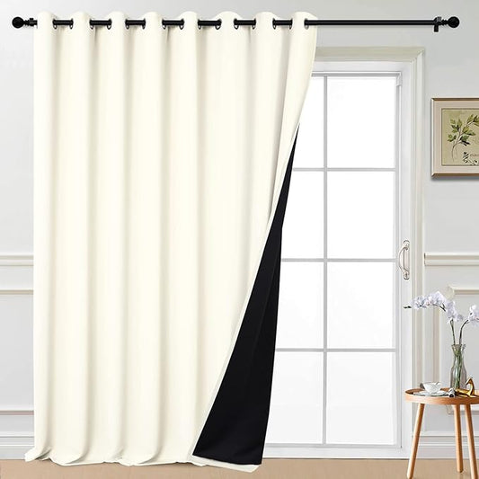 Yakamok Total Blackout Extra Wide Patio Sliding Door Curtains, Grommet Thermal Insulated Blind Curtains, Sliding Glass Door Panel for Living Room/Space Room Divider, Cream, W100 x L108, 1 Panel