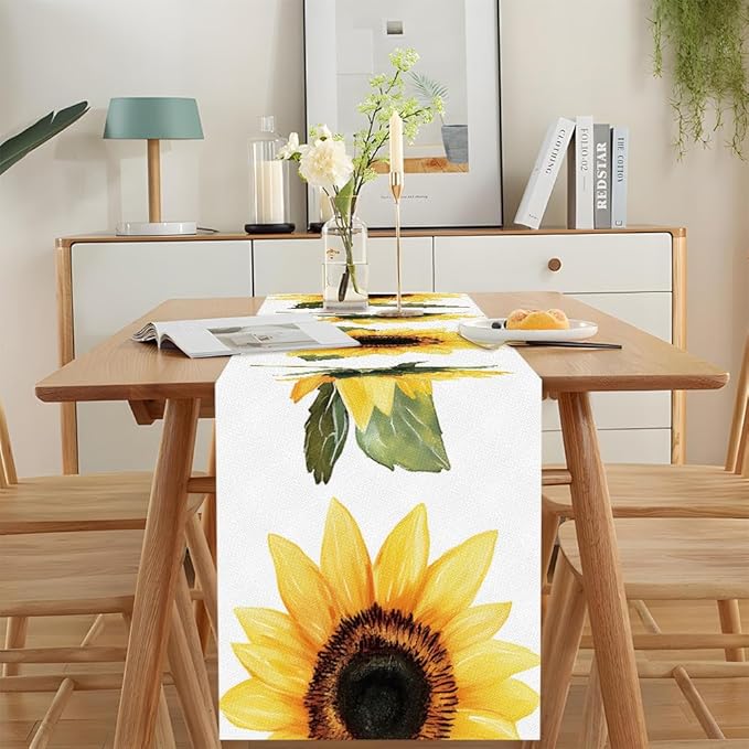 ANNA QUEEN Yellow Sunflower Table Runner 13 x 72 Inch for Dining Table,Floral Table Runner Fall Seasonal Autumn Kitchen Dining Table Decoration for Home Party Decor Thanksgiving Harvest