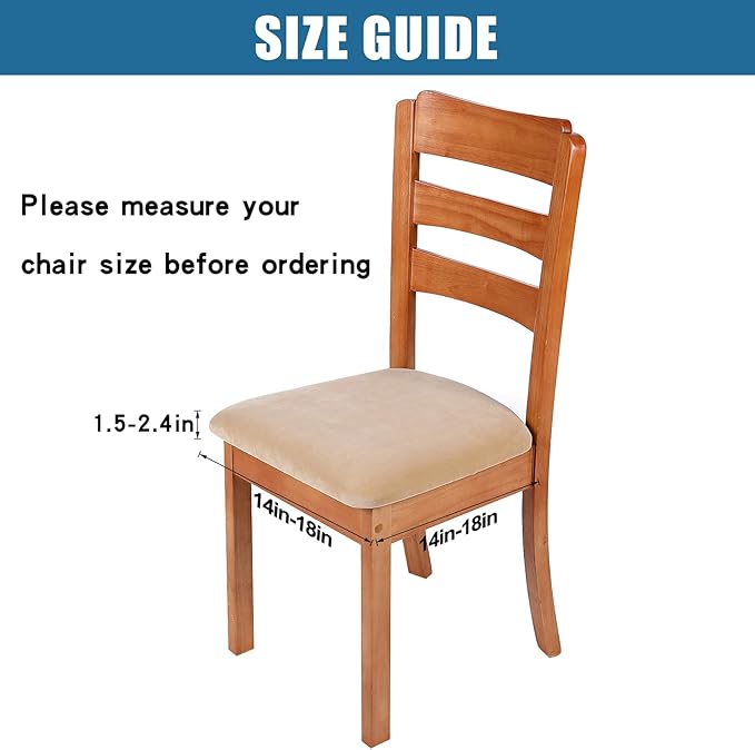 Smiry Velvet Seat Covers for Dining Room Chair Set of 6, Stretch Fit Removable Washable Chair Seat Cushion Protector Slipcovers with Ties, Beige