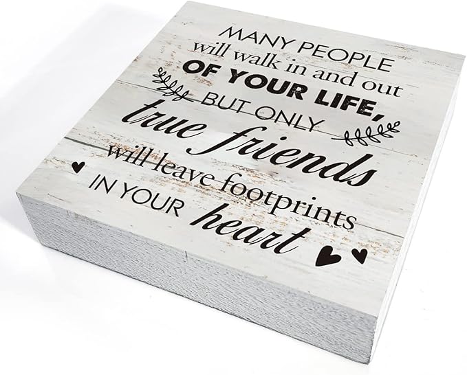 Kinship Wooden Box Sign Desk Decor Rustic Wood Block Plaque Box Sign for Home Living Room Shelf Table Decoration (5 X 5 Inch) (MANY)