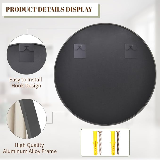BEAUTYPEAK 32 Inch Round Mirror, Metal Frame Circle Mirror, Wall Mounted for Entryway, Bathroom, Vanity, Living Room, Black