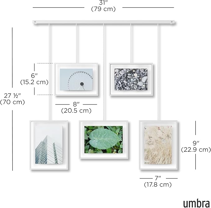 Umbra Exhibit Picture Frame Gallery Set, Adjustable Wall Collage Displays Five Photos (Two 4x6" and Three 5x7"), Set of 5, White