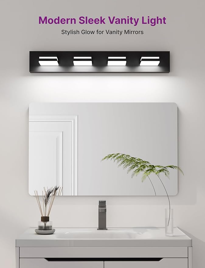 Modern Bathroom Light Fixture Over Mirror, 29" 4-Light Bathroom Vanity Light with Rotatable Heads, Adjustable 3000K/ 4000K/ 5000K, Hardwired, Energy-Efficient LED Vanity Lighting Fixture, Black