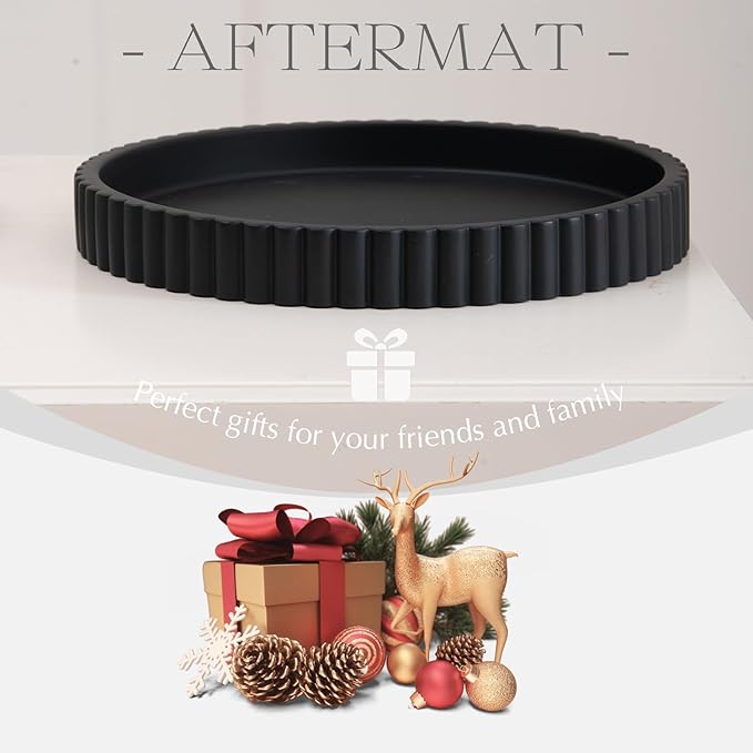 Decorative Tray for Coffee Table, Living Room, Side Table, 11" Black Round Concrete Home Decor Serving Trays for Accent Table, Console Table