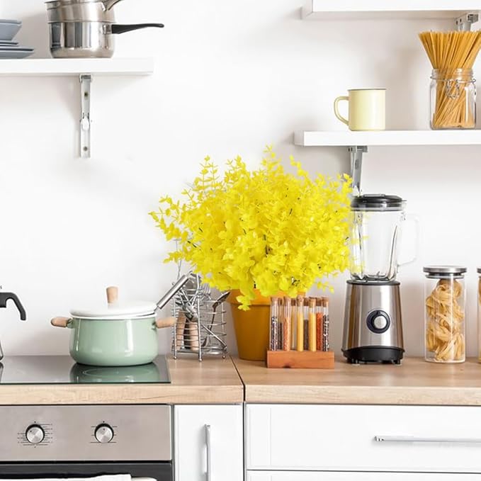 RECUTMS Artificial Flowers, Fake Outdoor UV Resistant Plants Faux Plastic Greenery Shrubs Indoor Outside Hanging Planter Home Kitchen Office Wedding, Garden Decor(Pure Yellow Eucalyptus)