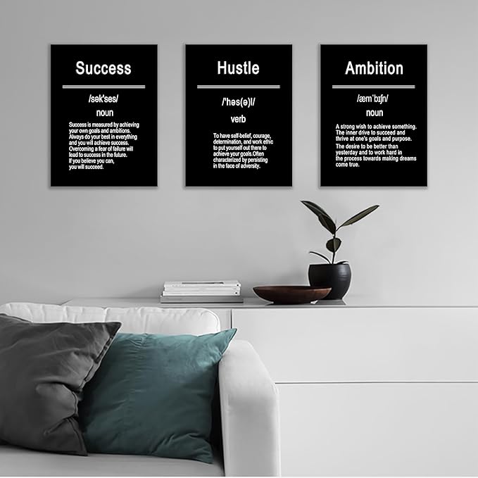 Inspirational Canvas Wall Art Poster Print Motivational Success Hustel Ambition Entrepreneur Quotes Inspiring Picture Painting Wall Decor Artwork for Modern Home Bathroom Ready to Hang [36''W x 16''H]