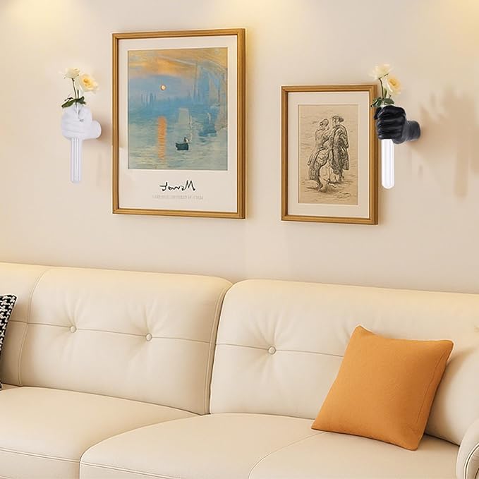 2 Pieces Wall Sculptures, Hands Vase Home Decor, Wall Mount Art Sculpture, Unique Wall Art Statue, Funky Flower Vase Decorations, Modern Eclectic Hanging Decor,Hands Statue (Black&White)