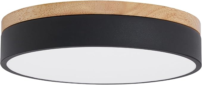 Led Flush Mount Ceiling Light: 11.8" Dimmable 5CCT Overhead Ceiling Lighting Fixture - Morden Black Round Close to Ceil Lights - Flat Wood Minimalist Light Fixtures for Living Room Laundry Bedroom
