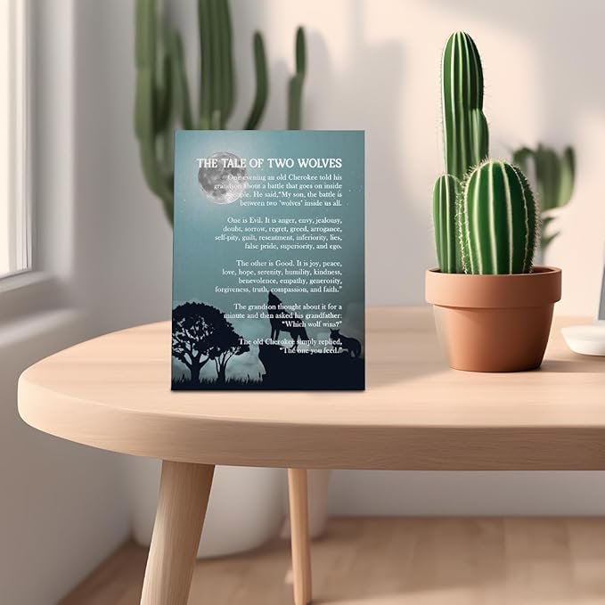 Wolf Wall Art, Wolf Poster, The Tale of Two Wolves, Wolf Décor, Canvas Wall Art Inspirational Quote Decor, Wolf Gifts, Wolf Canvas Wall Art, Native American Wall Art, Native American Art 8x10 inch