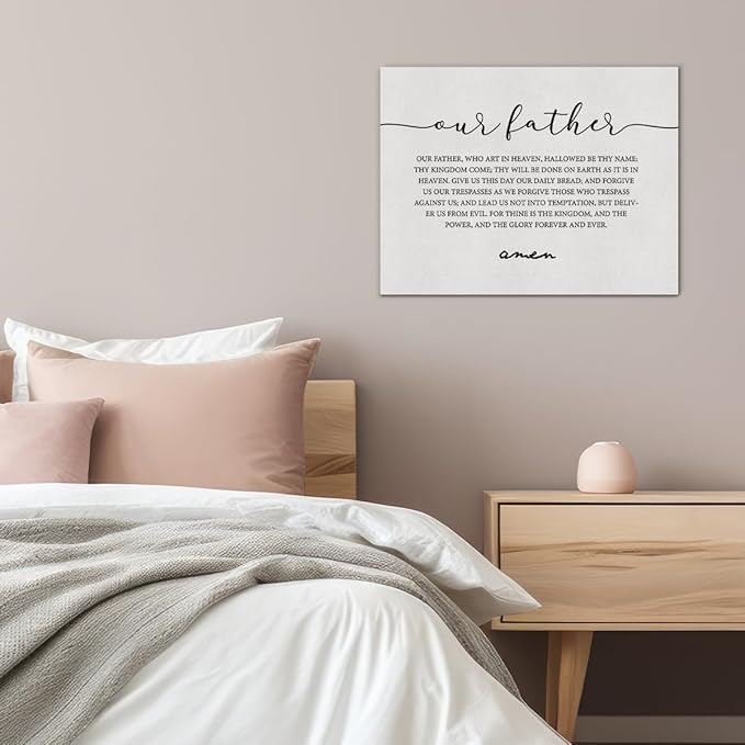 Inspirational Canvas Wall Art Our Father Prayer Print Framed the Lords Prayer Scripture Painting Artwork Ready to Hang Home Dining Room Kitchen Decor 15x11.5 Inches