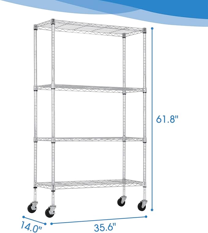 PayLessHere | 4-Tier Wire Shelf | 36"x14"x62" | Chrome | Adjustable Racks | Heavy-Duty Storage Shelves, Holds Upto 1400 lbs | Rust-Resistant, No-Tool Assembly | for Home, Garage Shelving