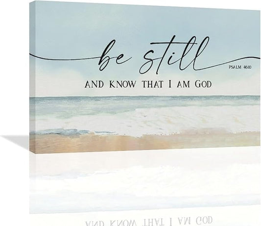 Large Christian Wall Art Be Still and Know That I Am God Pictures Wall Decor Bible Verse Psalm Canvas Painting Print Modern Home Decor Artworks Framed for Living Room Bathroom Master Bedroom 24"x16"