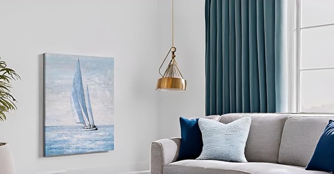 Yihui Arts Coastal Sailing Boat Canvas Wall Art - Blue and White Nautical Picture for Living Room, Bedroom, or Bathroom Decor with Vertical Seaside Artwork