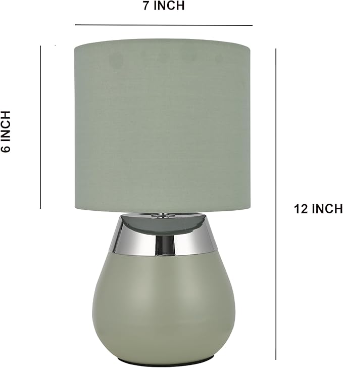 Small Modern Touch Eye Protection Bedside Table Lamp, 7 x 7 x 12 Inch Light Green Metal Base Table Lamp for Bedrooms and Office (Light Green Fabric Lampshade)