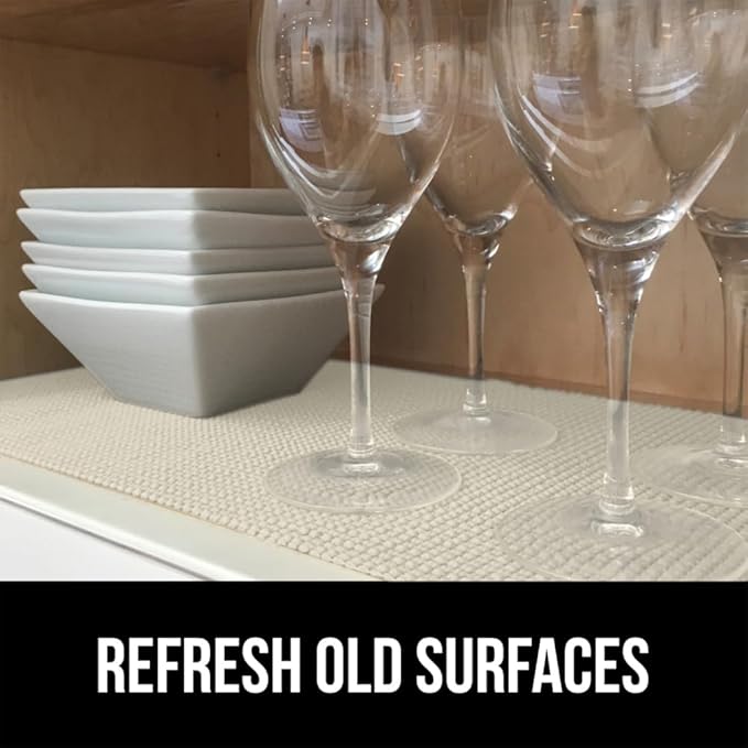 GORILLA GRIP powerGRIP Drawer Shelf and Cabinet Liner, Thick Strong Hold, Non-Adhesive Liners Protect Kitchen Cabinets and Cupboard, Bathroom Drawers, Easy Install, Breathable Mat, 20" x10', Cream