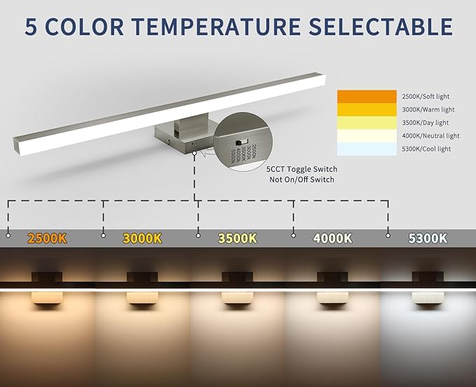Joossnwell Brushed Nickel Vanity Light for Bathroom Lighting Fixtures Over Mirror Modern Bath Vanity Lights Bar 5CCT Diammable Bathroom Lights 31.5 inch ETL Certificated