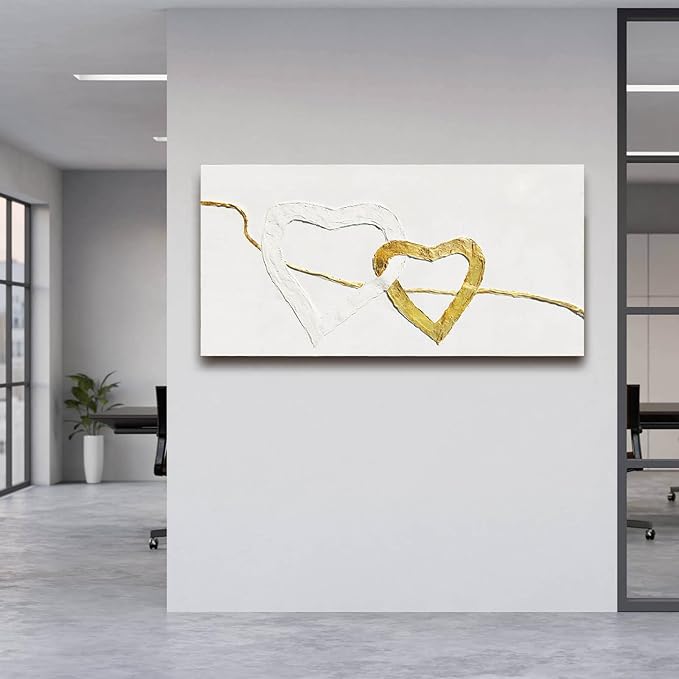 GAIDUOMAI Abstract Wall Canvas Art Love Heart Modern Artwork Minimalist Room Decor Gold Line Prints for Office Home Hotel 24"x48" Ready to Hang