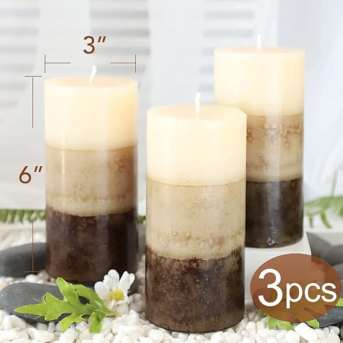 3x6 Pillar Candles Vanilla Cupcake Scented Immeiscent Aromatherapy Candles 60+ Hours Burn Long Lasting, Mottled Layered Candles for Home Scented SPA Restaurant Set of 3