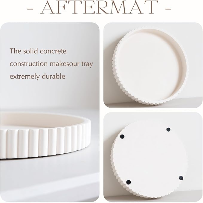 Decorative Tray for Coffee Table, Living Room, Side Table, 11" White Round Concrete Home Decor Serving Trays for Accent Table, Console Table