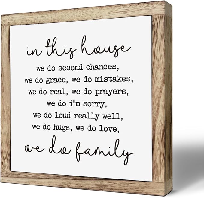 Farmhouse Home Decor, In This House We Do Family Sign,Farmhouse Family Rules Box Plaque, Inspirational Wall Art for Living Room or Front Porch, Warm Home Decoration and Housewarming Gift