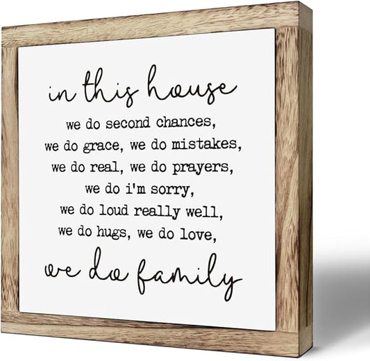 Farmhouse Home Decor, In This House We Do Family Sign,Farmhouse Family Rules Box Plaque, Inspirational Wall Art for Living Room or Front Porch, Warm Home Decoration and Housewarming Gift