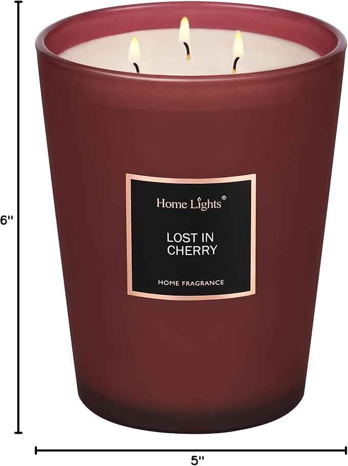 HomeLights Highly Scented Candles, Big 33.3 oz for Home, Natural Soy Aromatherapy Candles, Smokeless Long Lasting 130 hrs with 3 Cotton Wicks, Candles Gifts for Women & Men - Lost in Cherry