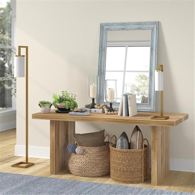 Henn&Hart 26" Tall Table Lamp with Glass Shade in Brass/White Milk, Lamp, Desk Lamp for Home or Office