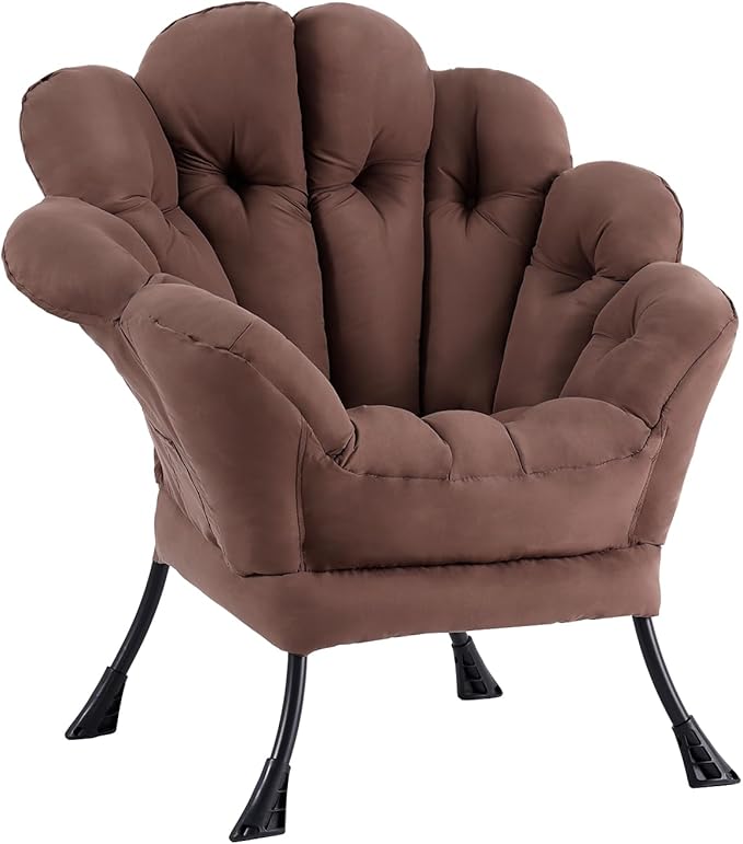 Lazy Chair, Modern Floral Reading Chair with Folding Footrest, Lounge Accent Chair, Comfortable Oversized Armchairs for Bedroom, Living Room, Courtyard, Dark Brown