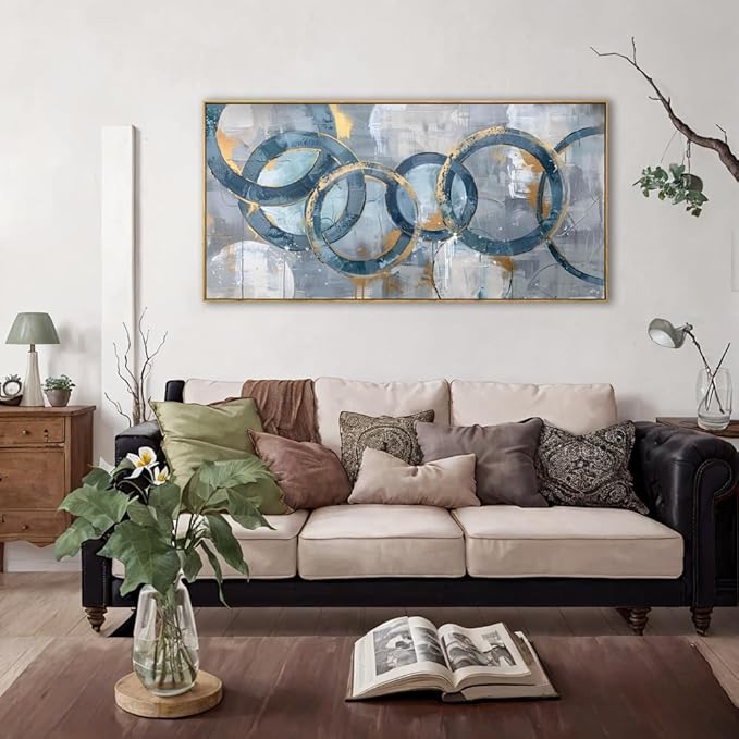 youkuart Wall Art Abstract Fantasy Teal Blue Graffiti Canvas Prints for Living Room Bedroom Dining Room Home Office Decor Large Framed Ready to Hang 30"x60"