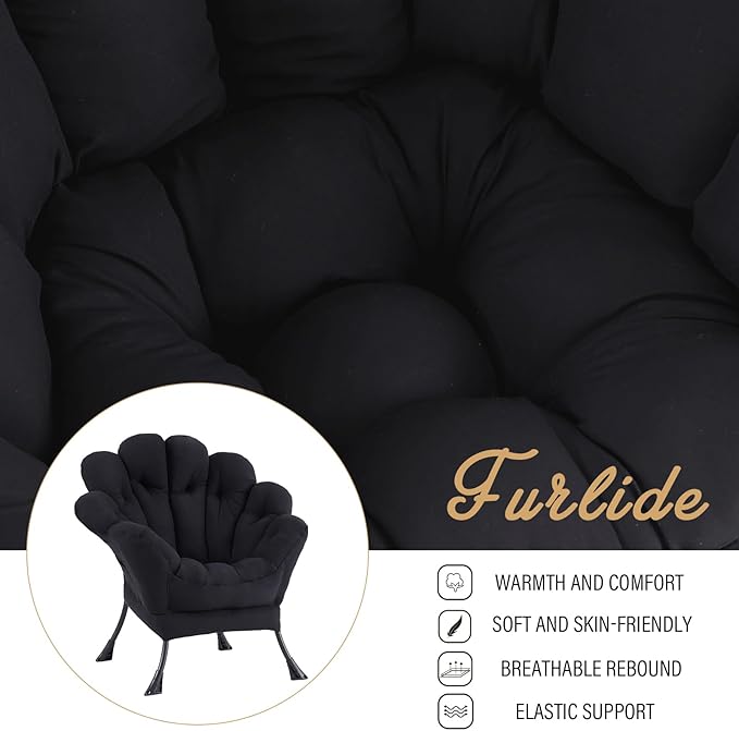 Lazy Chair, Modern Floral Reading Chair with Folding Footrest, Lounge Accent Chair, Comfortable Oversized Armchairs for Bedroom, Living Room, Courtyard, Black