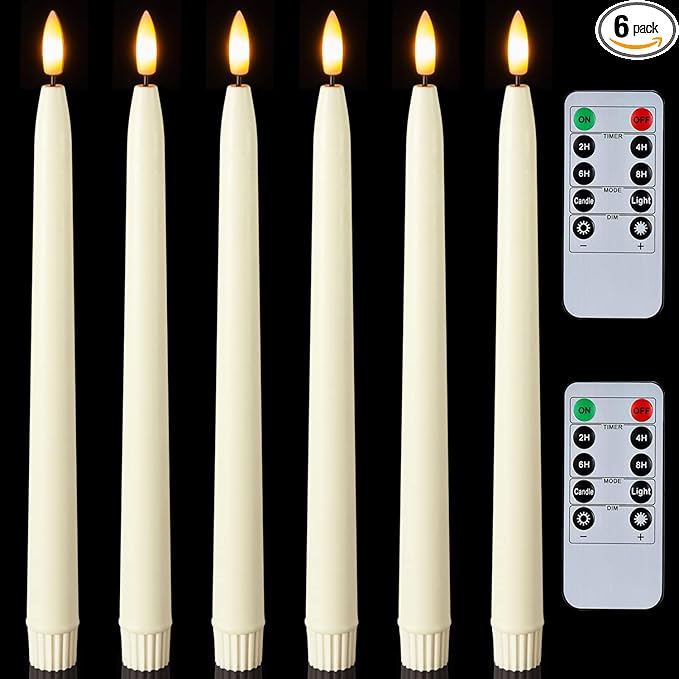 Homemory 11 inches Waxy Flameless Taper Candles with Remote Timer Dimmer, 6 Pcs Battery Operated Taper Candles with Flickering Flame, Ivory LED Candlesticks for Wedding, Christmas Indoor Decoration