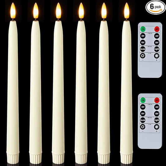 Homemory 11 inches Waxy Flameless Taper Candles with Remote Timer Dimmer, 6 Pcs Battery Operated Taper Candles with Flickering Flame, Ivory LED Candlesticks for Wedding, Christmas Indoor Decoration