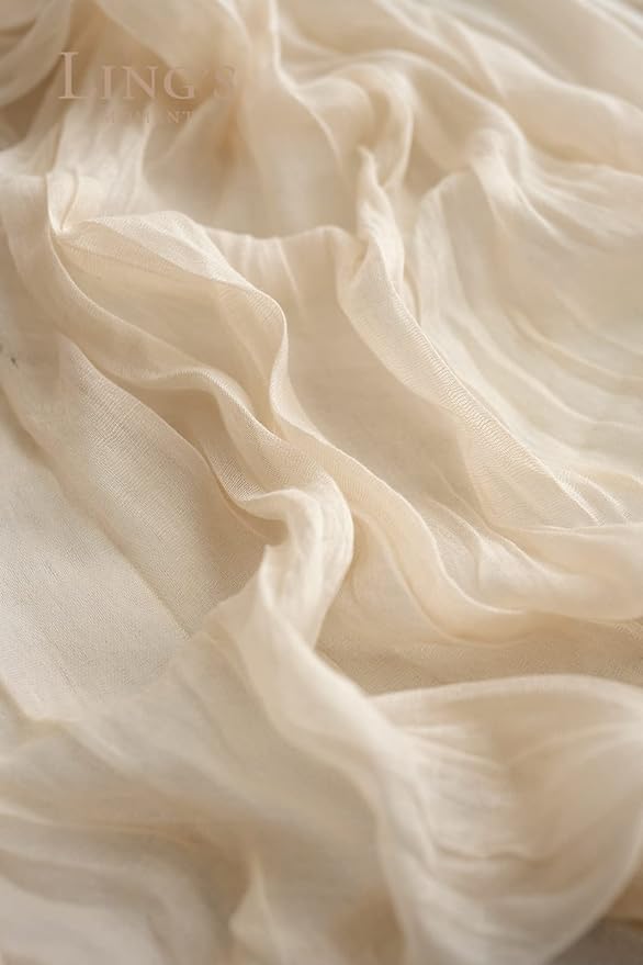 Ling's Moment 14Ft Ivory Cheesecloth Table Runner Beige Extra Long Gauze Semi-Sheer Cream White Table Runners Tablecloth for Wedding Party Bridal Shower Decor