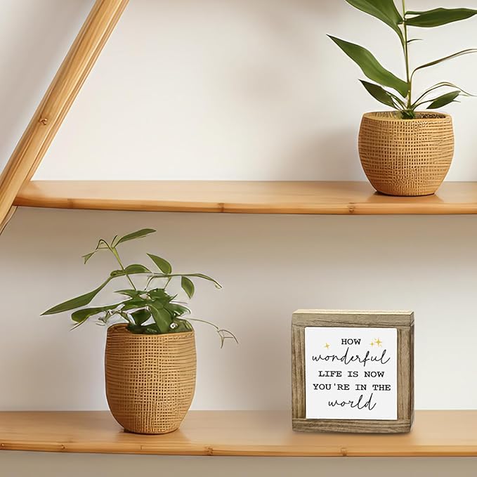 How Wonderful Life Is Now Desktop Decor. Wood Box Decor. Inspirational Wood Box Decoration Sign, Home Desktop Decoration, For Nursery Playroom Kids Room Home, Office