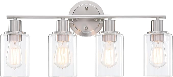 Brushed Nickel 4-Light Bathroom Light Fixture Over Mirror Sink, 4-Light Bathroom Vanity Lights Brushed Nickel Vanity Wall Sconce for Mirror