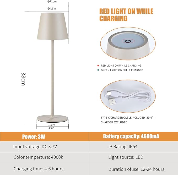2Pack Cordless Table Lamps USB Rechargeable Simplicity Desk Lamp Built-in 4600 mAh Battery LED Battery Operated lamp with Touch Control Table lamp - Bedroom/Desk/Reading/Patio(Apricot)