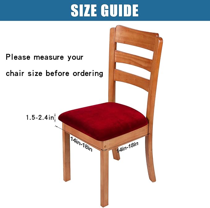 Smiry Velvet Seat Covers for Dining Room Chair Set of 2, Stretch Fit Removable Washable Chair Seat Cushion Protector Slipcovers with Ties, Wine Red