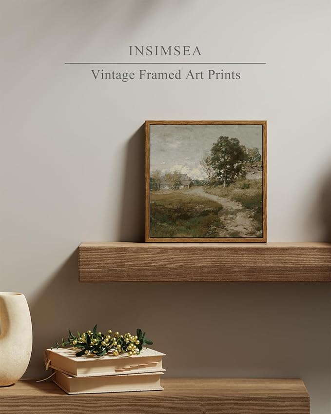 InSimSea Square Framed Canvas Wall Art, Vintage Countryside Landscape Paintings, French Country Wall Pictures for Bedroom Bathroom Living Room, Canvas Prints Artwork, Farmhouse Decor 9"x9"