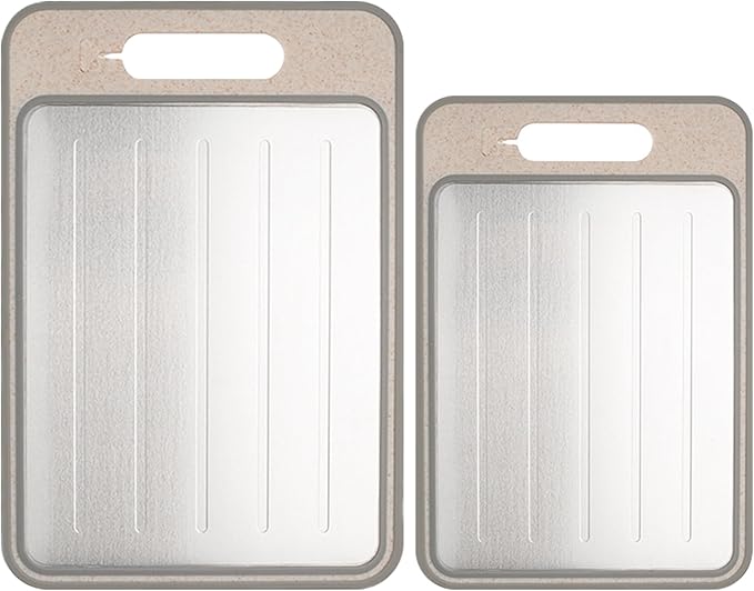 Cutting Board Double Sided,2 Pcs Vegetable Board With Sharpening Stone,Large Size+Small Size,Food Grade Stainless steel and Wheat straw PP Material,Eco-Friendly and Easy to Clean (khaki)
